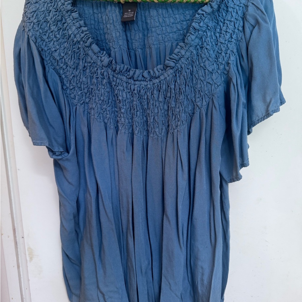 Chelsea & Theodore Woman Blue Blouse with Smocking - 1X